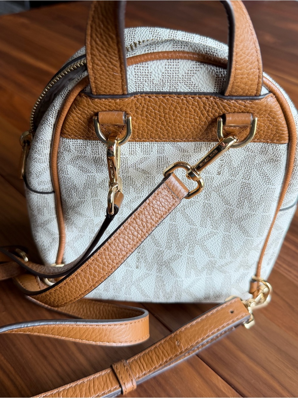 Michael Kors Cream & Tan Logo Mini Backpack with Gold Studs - Picture 2 of 5